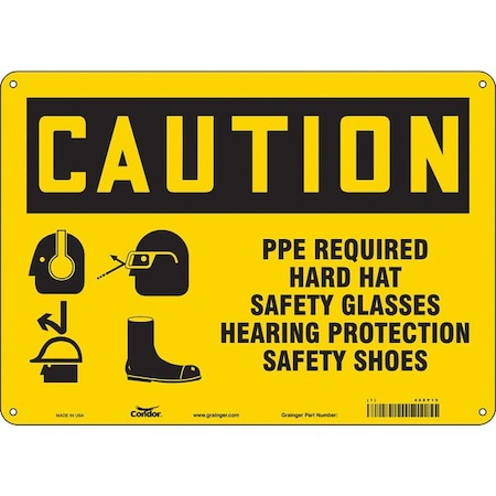 Condor Safety Sign, 10 in Height, 14 in Width, Polyethylene, Horizontal Rectangle, English, 468P19 468P19