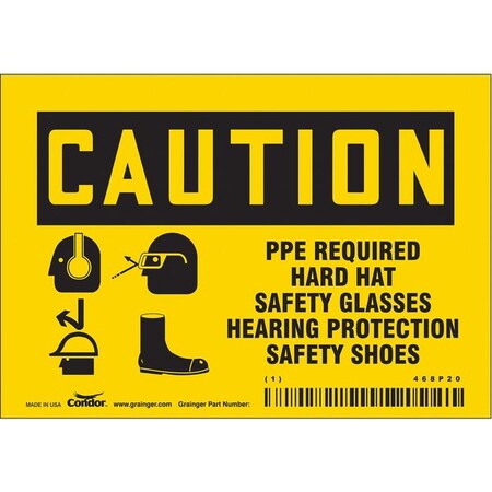 Condor Safety Sign, 3 1/2 in Height, 5 in Width, Vinyl, Horizontal Rectangle, English, 468P20 468P20