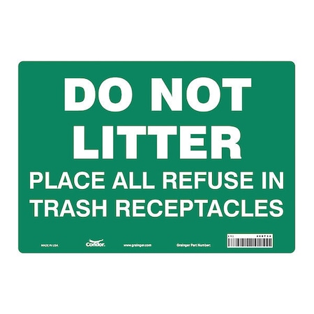 Condor Do Not Litter Place All Refuse In Trash Receptacles, 14 in W x 10 in H, Horizontal Rectangle, 468T34 468T34