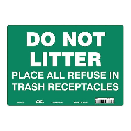Condor Do Not Litter Place All Refuse In Trash Receptacles, 14 in W x 10 in H, Rectangle, Vinyl, 468T36 468T36