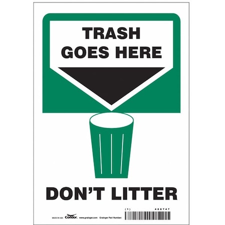 Condor Don't Litter, 7 in W x 10 in H, Horizontal Rectangle, Vinyl, 468T47 468T47