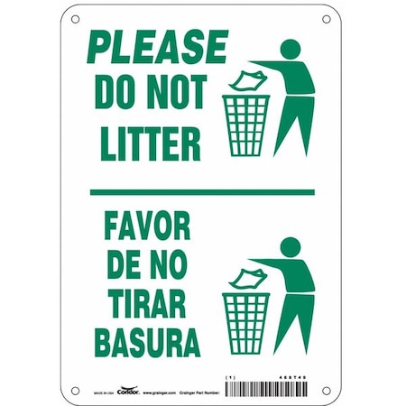 Condor Please Do Not Litter/Favor De No Tirar Basura, 7 in x 10 in, Horizontal Rectangle, Aluminum, 468T49 468T49