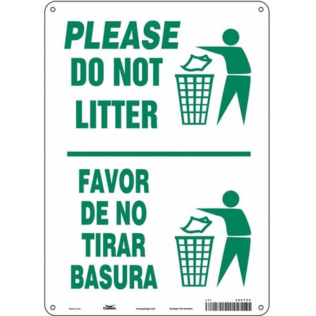 Condor Please Do Not Litter/Favor De No Tirar Basura, 10 in x 14 in, Vertical Rectangle, Aluminum, 468T50 468T50