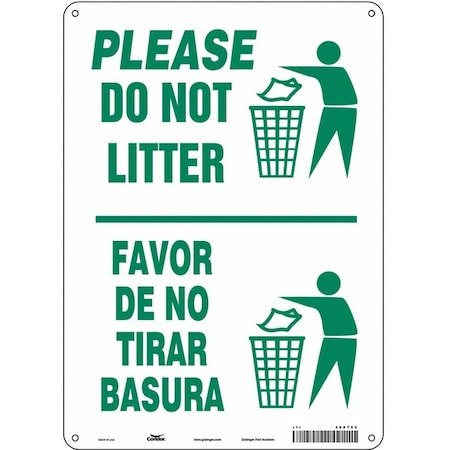 Condor Please Do Not Litter/Favor De No Tirar Basura, 10 in W x 14 in H, Rectangle, Polyethylene, 468T52 468T52