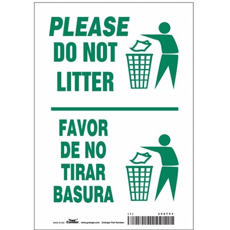 Condor Please Do Not Litter/Favor De No Tirar Basura, 7 in W x 10 in H, Horizontal Rectangle, Vinyl, 468T53 468T53