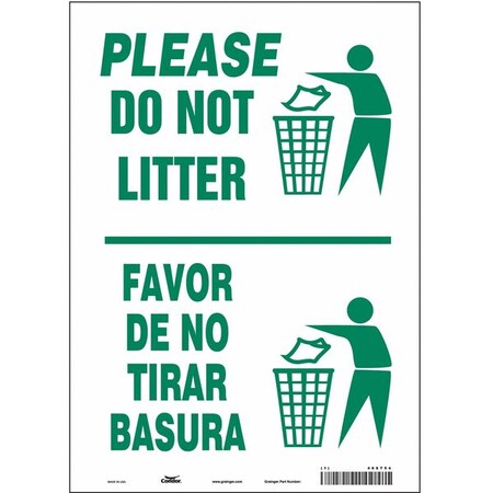 Condor Please Do Not Litter/Favor De No Tirar Basura, 10 in W x 14 in H, Vertical Rectangle, Vinyl, 468T54 468T54