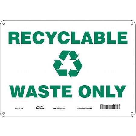 Condor Recyclable Waste Only, 14 in W x 10 in H, Horizontal Rectangle, Polyethylene, 468U16 468U16