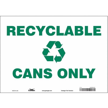 Condor Recyclable Cans Only, 14 in W x 10 in H, Horizontal Rectangle, Vinyl, 468U32 468U32