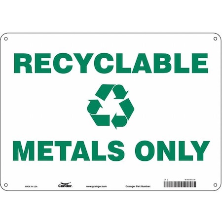 Condor Recyclable Metals Only, 14 in W x 10 in H, Horizontal Rectangle, Aluminum, 468U34 468U34