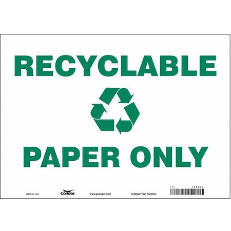 Condor Recyclable Paper Only, 14 in W x 10 in H, Horizontal Rectangle, Vinyl, 468U54 468U54