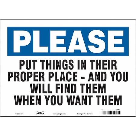 Condor PUT THINGS IN THEIR PROPER PLACES-AND YOU WILL FIND THEM WHEN YOU WANT THEM, 14 in W x Vinyl, 468V82 468V82