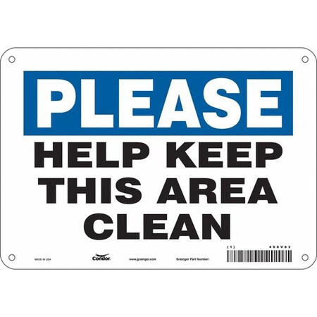 Condor HELP KEEP THIS ROOM CLEAN, 10 in W x 7 in H, Vertical Rectangle, Aluminum, 468V83 468V83