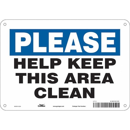 Condor HELP KEEP THIS ROOM CLEAN, 10 in W x 7 in H, Vertical Rectangle, Polyethylene, 468V85 468V85