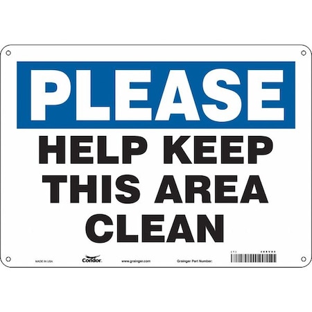 Condor HELP KEEP THIS ROOM CLEAN, 14 in W x 10 in H, Horizontal Rectangle, Polyethylene, 468V86 468V86