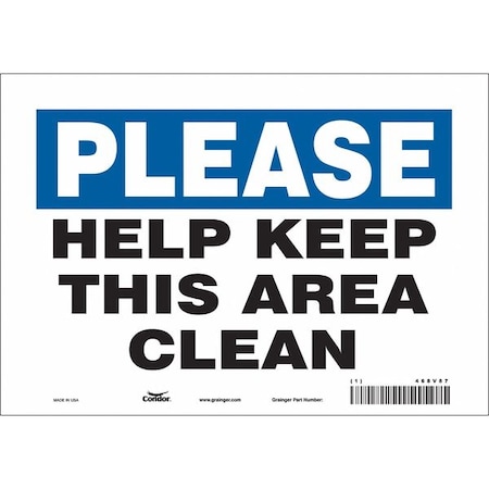 Condor HELP KEEP THIS ROOM CLEAN, 10 in W x 7 in H, Vertical Rectangle, Vinyl, 468V87 468V87