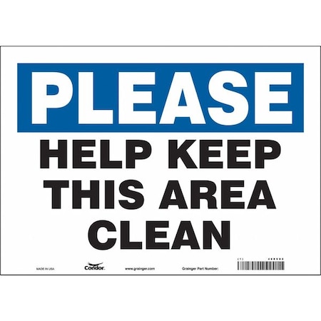 Condor HELP KEEP THIS ROOM CLEAN, 14 in W x 10 in H, Horizontal Rectangle, Vinyl, 468V88 468V88
