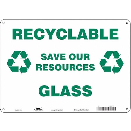 Condor Recyclable Save Our Resources Glass, 14 in W x 10 in H, Horizontal Rectangle, Aluminum, 468V26 468V26