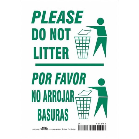 Condor PLEASE DO NOT LITTER/POR FAVOR NO ARROJAR BASURAS, 7 in W x 10 in H, Horizontal Rectangle, 468W76 468W76