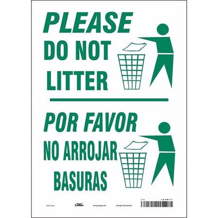 Condor PLEASE DO NOT LITTER/POR FAVOR NO ARROJAR BASURAS, 10 in W x 14 in H, Vertical Rectangle, 468W77 468W77