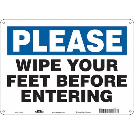 Condor WIPE YOUR FEET BEFORE ENTERING, 14 in W x 10 in H, Horizontal Rectangle, Aluminum, 468W19 468W19