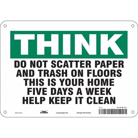 Condor THINK, Do Not Scatter Paper and Trash On Floors, 10 in x 7 in, Rectangle, Polyethylene, 468W35 468W35