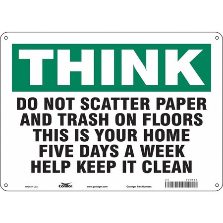Condor THINK, Do Not Scatter Paper and Trash On Floors, 14 in x 10 in, Rectangle, Polyethylene, 468W36 468W36