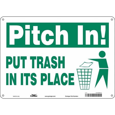 Condor PUT TRASH IN ITS PLACE, 14 in W x 10 in H, Horizontal Rectangle, Polyethylene, 468W60 468W60