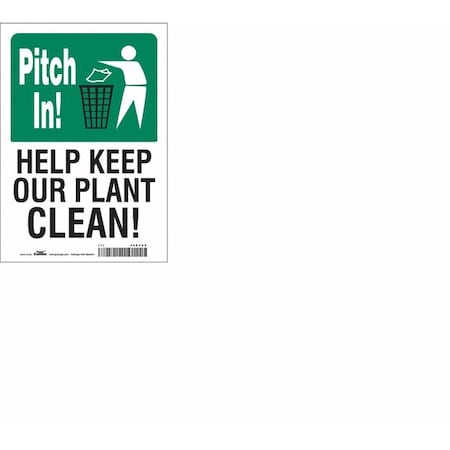 Condor HELP KEEP OUR PLANT CLEAN!, 7 in W x 10 in H, Horizontal Rectangle, Vinyl, 468Y82 468Y82
