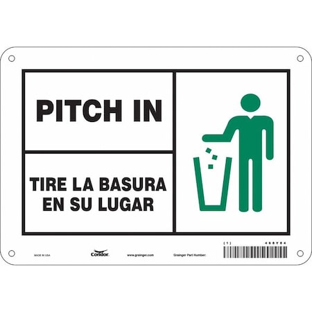 Condor PITCH IN/TIRE LA BASURA EN SU LUGAR, 10 in W x 7 in H, Vertical Rectangle, Aluminum, 468Y84 468Y84