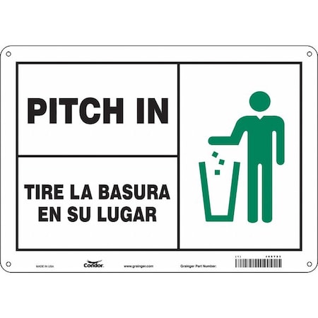 Condor PITCH IN/TIRE LA BASURA EN SU LUGAR, 14 in W x 10 in H, Horizontal Rectangle, Aluminum, 468Y85 468Y85