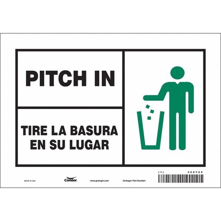 Condor PITCH IN/TIRE LA BASURA EN SU LUGAR, 10 in W x 7 in H, Vertical Rectangle, Vinyl, 468Y89 468Y89
