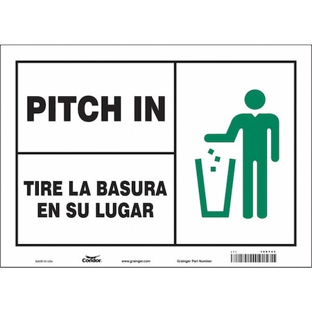 Condor PITCH IN/TIRE LA BASURA EN SU LUGAR, 14 in W x 10 in H, Horizontal Rectangle, Vinyl, 468Y90 468Y90