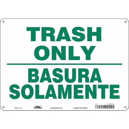 Condor TRASH ONLY/BASURA SOLAMENTE, 14 in W x 10 in H, Horizontal Rectangle, Polyethylene, 468Y09 468Y09