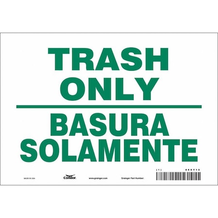 Condor TRASH ONLY/BASURA SOLAMENTE, 10 in W x 7 in H, Vertical Rectangle, Vinyl, 468Y10 468Y10
