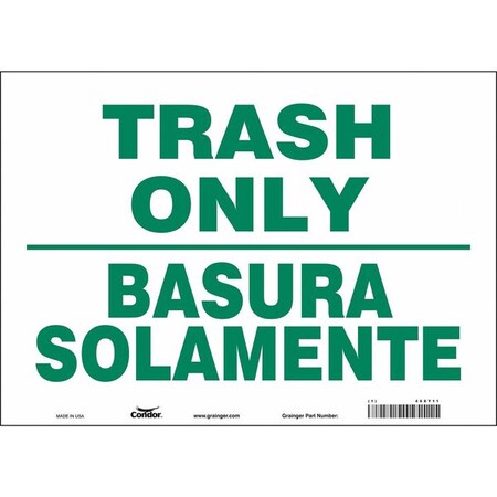 Condor TRASH ONLY/BASURA SOLAMENTE, 14 in W x 10 in H, Horizontal Rectangle, Vinyl, 468Y11 468Y11