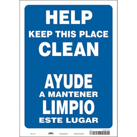 Condor HELP KEEP THIS PLACE CLEAN/AYUDE A MANTENER ESTA AREA LIMPIA, 10 in W x 14 in H, Vinyl, 468Y30 468Y30