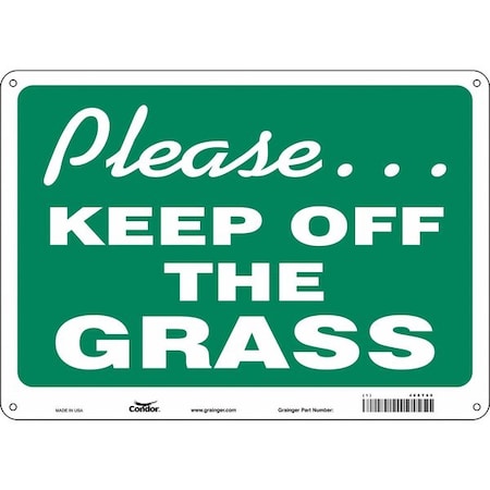 Condor PLEASE. KEEP OFF THE GRASS, 14 in W x 10 in H, Horizontal Rectangle, Aluminum, 468Y60 468Y60