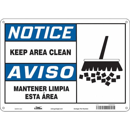 Condor Notice, KEEP AREA CLEAN/MANTENER LIMPIA ESTA AREA, 14 in W x 10 in H, Horizontal Rectangle, 468Z80 468Z80