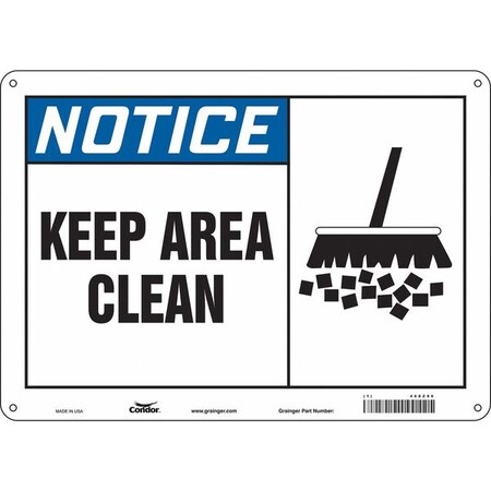Condor Notice, KEEP AREA CLEAN, 14 in W x 10 in H, Horizontal Rectangle, Polyethylene, 468Z86 468Z86