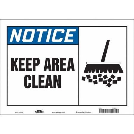 Condor Notice, KEEP AREA CLEAN, 14 in W x 10 in H, Horizontal Rectangle, Vinyl, 468Z88 468Z88