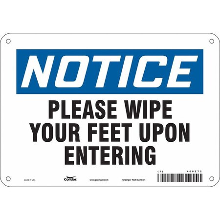 Condor PLEASE WIPE YOUR FEET UPON ENTERING, 10 in W x 7 in H, Vertical Rectangle, Polyethylene, 468Z72 468Z72