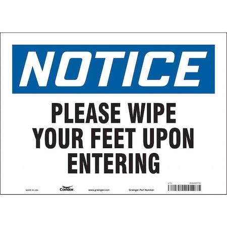 Condor Notice, PLEASE WIPE YOUR FEET UPON ENTERING, 14 in W x 10 in H, Horizontal Rectangle, Vinyl, 468Z75 468Z75