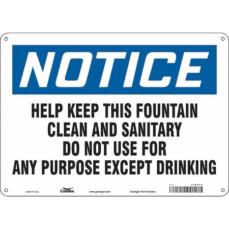 Condor Notice, HELP KEEP THIS FOUNTAIN CLEAN AND SANITARY.10 in x 14 in, Polyethylene, Rectangle, 468Z40 468Z40