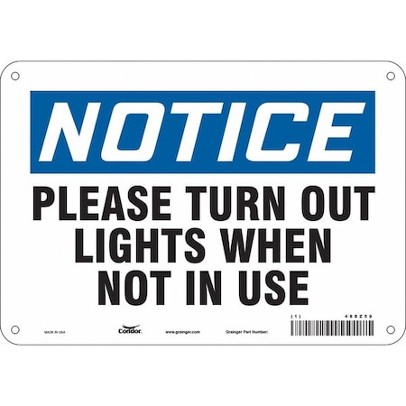 Condor PLEASE TURN OUT LIGHTS WHEN NOT IN USE, 10 in W x 7 in H, Vertical Rectangle, Polyethylene, 468Z59 468Z59