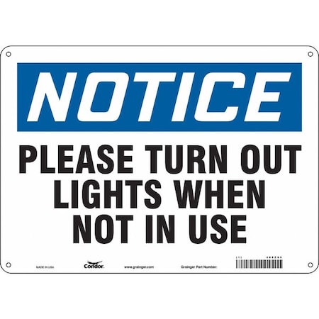 Condor Notice, PLEASE TURN OUT LIGHTS WHEN NOT IN USE, 14 in W x 10 in H, Horizontal Rectangle, 468Z60 468Z60