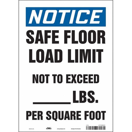 Condor Notice, SAFE FLOOR LOAD LIMIT NOT TO EXCEED __ LBS. PER SQUARE FT., 10 in x 14 in, Vinyl, 479G83 479G83