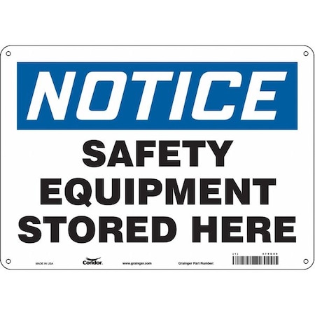 Condor Notice, SAFETY EQUIPMENT STORED HERE, 14 in W x 10 in H, Horizontal Rectangle, Aluminum, 479G85 479G85