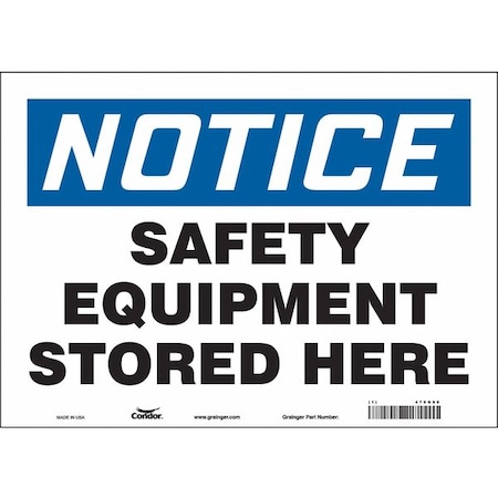 Condor Notice, SAFETY EQUIPMENT STORED HERE, 14 in W x 10 in H, Horizontal Rectangle, Vinyl, 479G90 479G90
