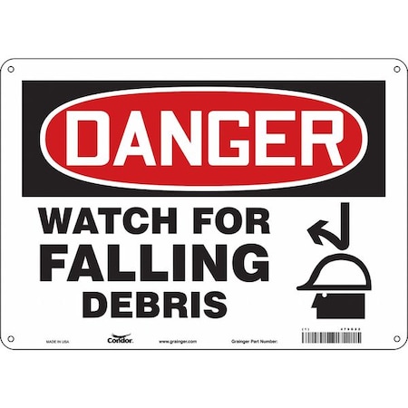 Condor Danger, WATCH FOR FALLING DEBRIS, 14 in W x 10 in H, Horizontal Rectangle, Aluminum, 479G22 479G22