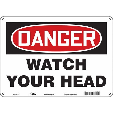 Condor Danger, WATCH YOUR HEAD, 14 in W x 10 in H, Horizontal Rectangle, Aluminum, 479G46 479G46